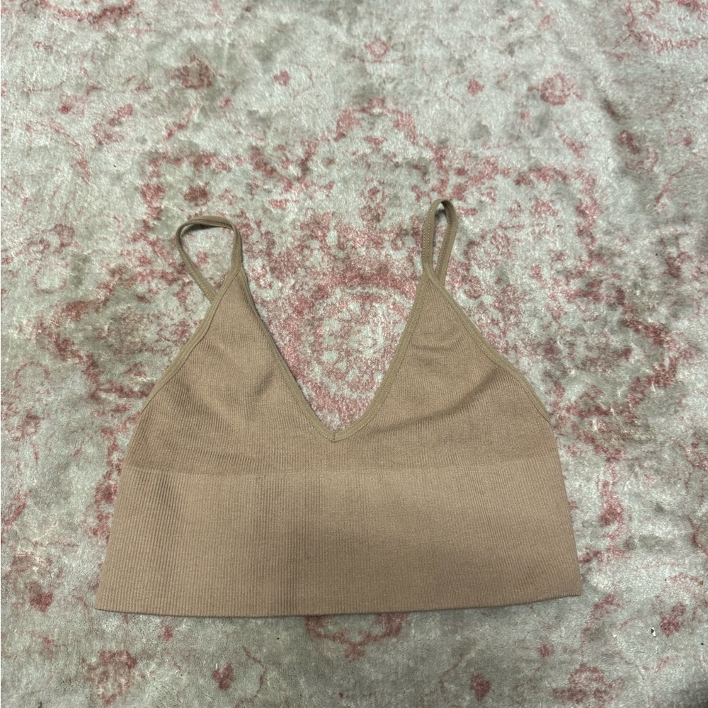 Tan Ribbed Knit Bralette